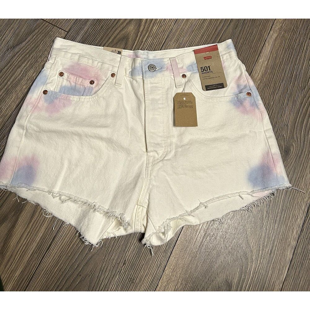 NWT levi's 501 White Tie Dye Festival Denim Jean Cutoff Shorts‎ 29